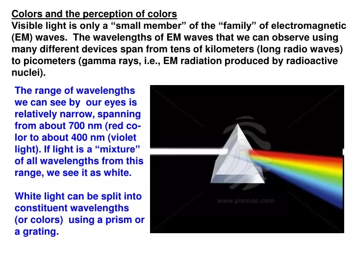 colors and the perception of colors visible light
