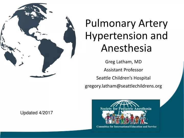 pulmonary artery hypertension and anesthesia