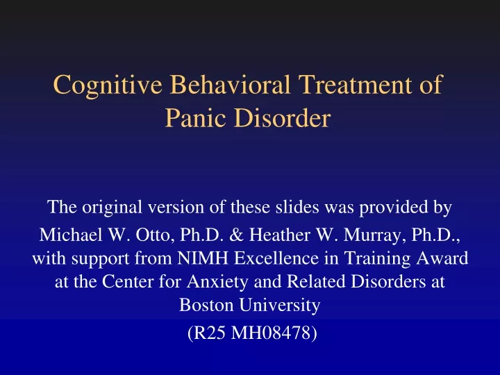 cognitive behavioral treatment of panic disorder