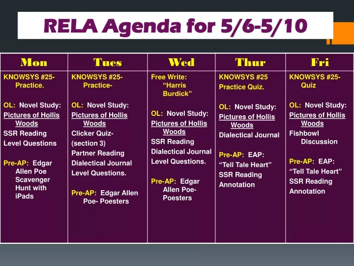 rela agenda for 5 6 5 10