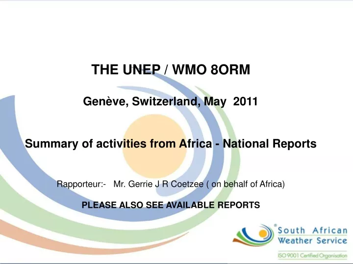 the unep wmo 8orm gen ve switzerland may 2011