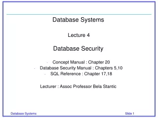 Database Systems Lecture 4 Database Security Concept Manual : Chapter 20