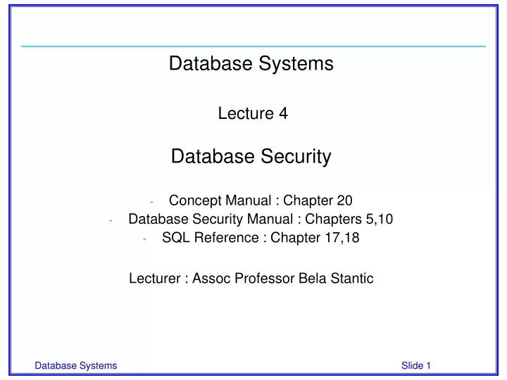 database systems lecture 4 database security