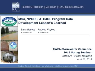 MS4, NPDES, &amp; TMDL Program Data  Development Lesson’s Learned