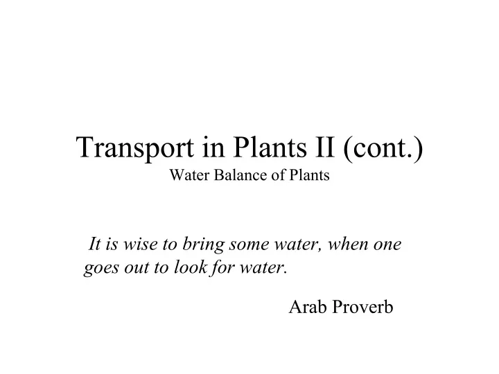 transport in plants ii cont water balance of plants