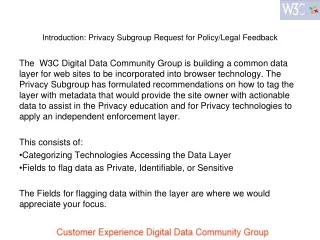 Introduction: Privacy Subgroup Request for Policy/Legal Feedback
