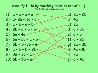 Simplify 1 – 10 by matching them  to one of a – j. (The first one is done for you)