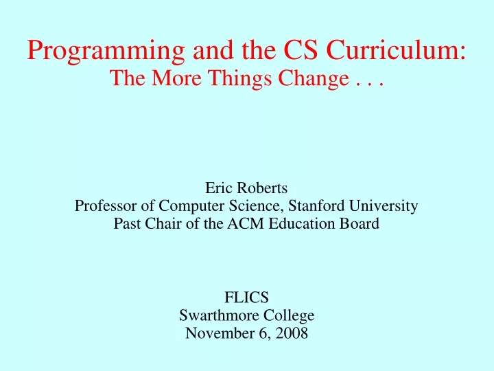 programming and the cs curriculum