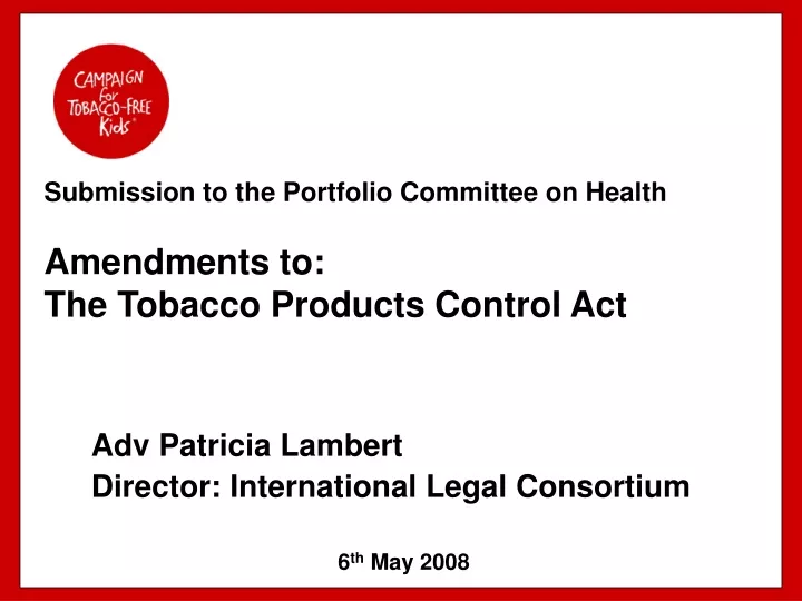 submission to the portfolio committee on health amendments to the tobacco products control act