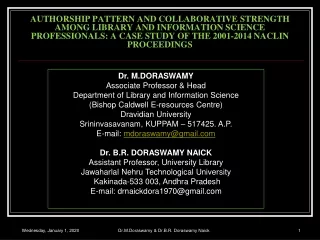Dr. M.DORASWAMY Associate Professor &amp; Head Department of Library and Information Science