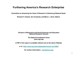 Furthering America’s Research  Enterprise