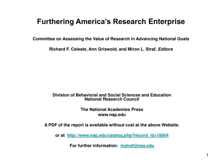 furthering america s research enterprise