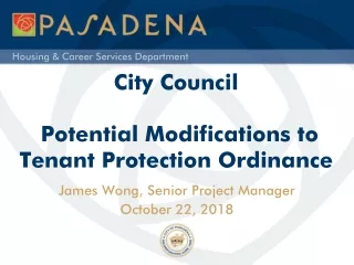 City Council  Potential Modifications to Tenant Protection Ordinance