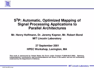 S 3 P: Automatic, Optimized Mapping of Signal Processing Applications to Parallel Architectures