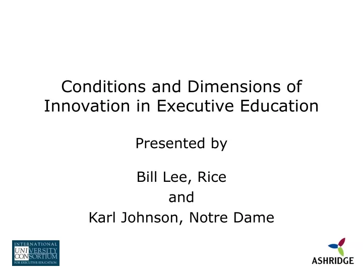 conditions and dimensions of innovation in executive education presented by