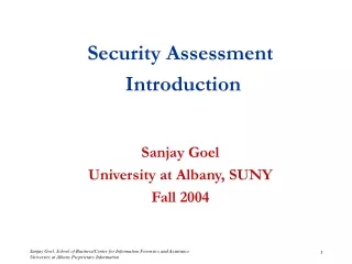Security Assessment  Introduction Sanjay Goel University at Albany, SUNY Fall 2004