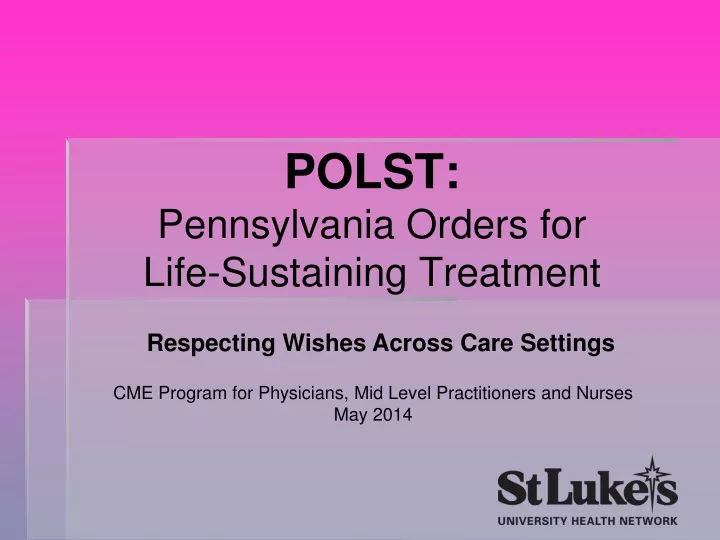 polst pennsylvania orders for life sustaining treatment