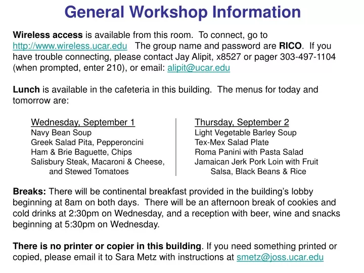 general workshop information