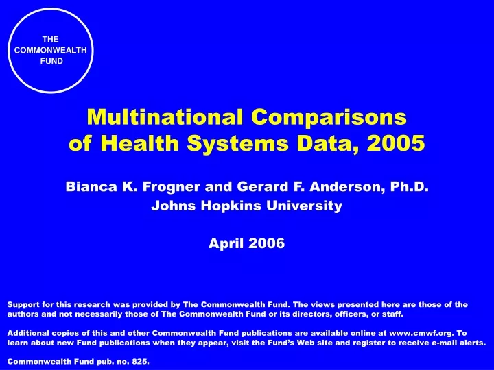 multinational comparisons of health systems data 2005