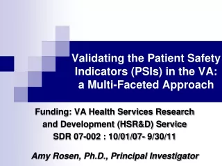 Validating the Patient Safety Indicators (PSIs) in the VA:  a Multi-Faceted Approach