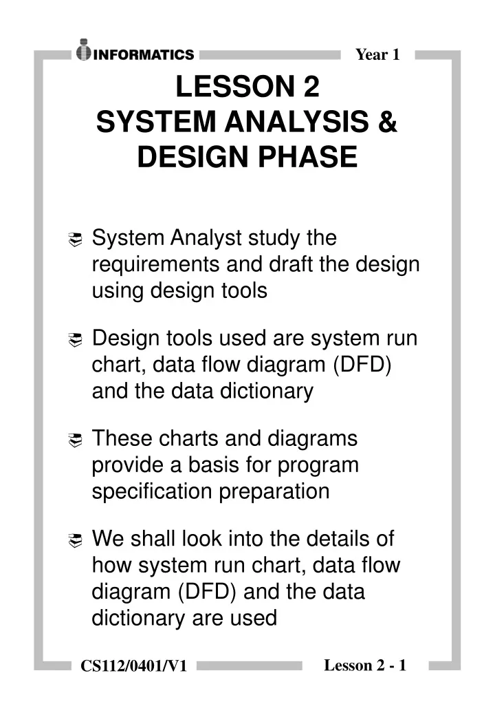 lesson 2 system analysis design phase