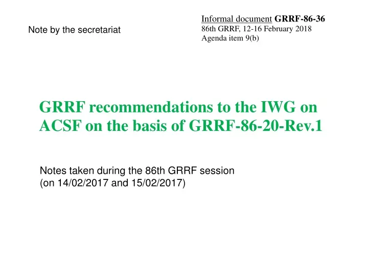 grrf recommendations to the iwg on acsf on the basis of grrf 86 20 rev 1