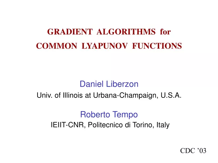 gradient algorithms for common lyapunov functions