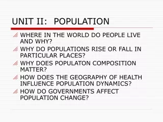 UNIT II:  POPULATION