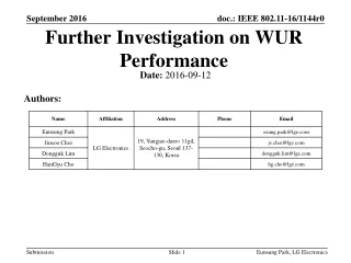 Further Investigation on WUR Performance