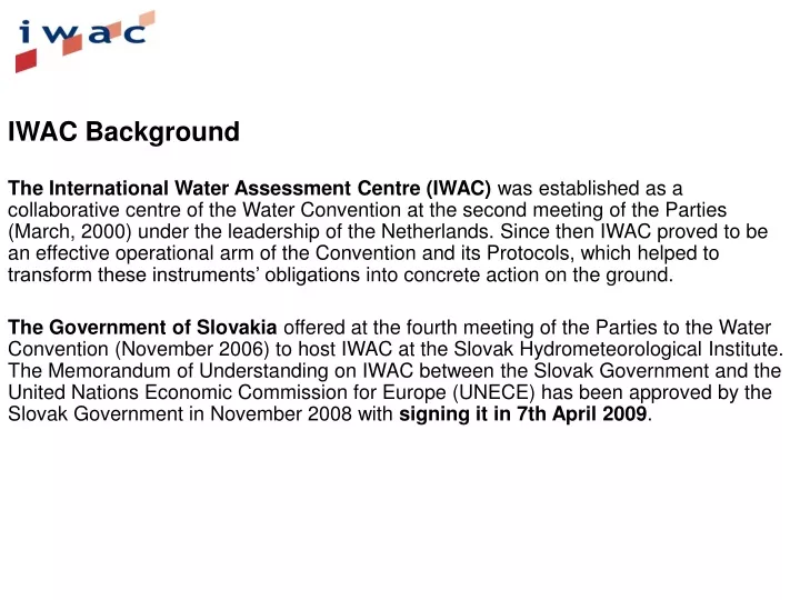 iwac background the international water