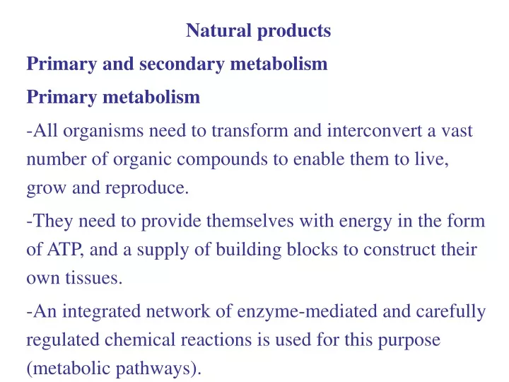 natural products primary and secondary metabolism