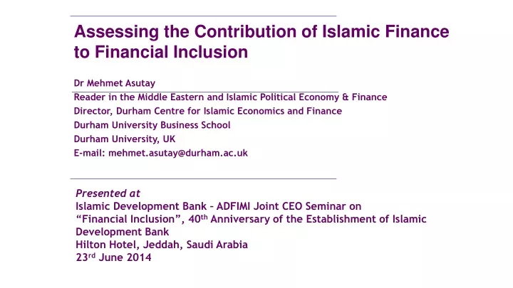 assessing the contribution of islamic finance