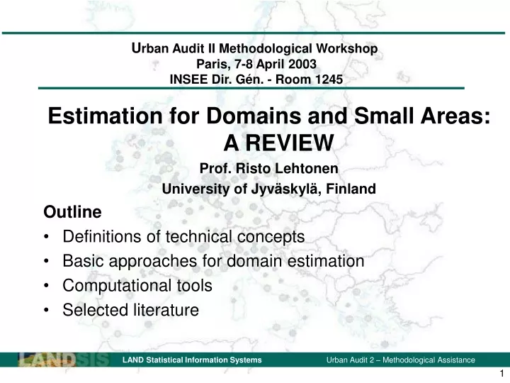 u rban audit ii methodological workshop paris 7 8 april 2003 insee dir g n room 1245