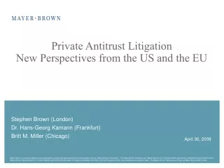 Private Antitrust Litigation New Perspectives from the US and the EU