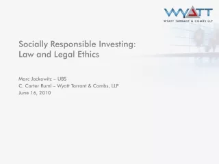Socially Responsible Investing: Law and Legal Ethics
