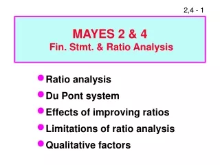Ratio analysis Du Pont system Effects of improving ratios Limitations of ratio analysis