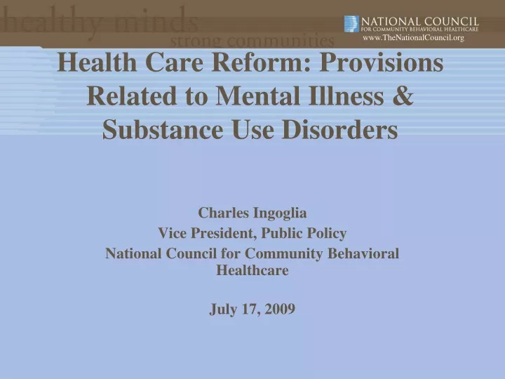 health care reform provisions related to mental illness substance use disorders