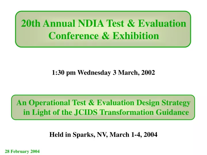 20th annual ndia test evaluation conference exhibition