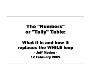 The &quot;Numbers&quot;  or &quot;Tally&quot; Table: