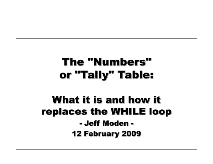 the numbers or tally table