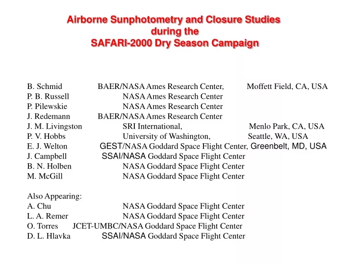 airborne sunphotometry and closure studies during the safari 2000 dry season campaign