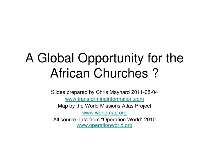 a global opportunity for the african churches