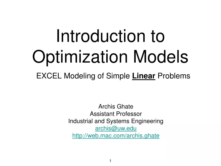 introduction to optimization models