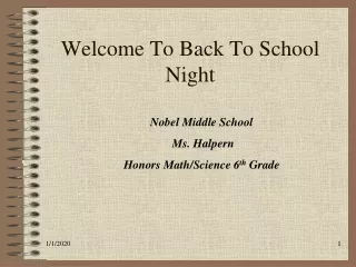 Welcome To Back To School Night