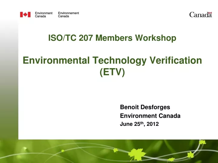 iso tc 207 members workshop environmental technology verification etv