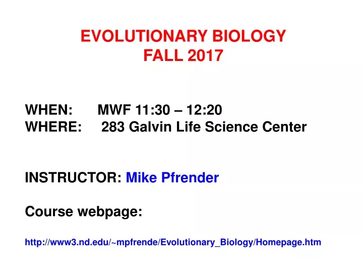 evolutionary biology fall 2017 when