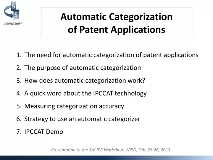 automatic categorization of patent applications
