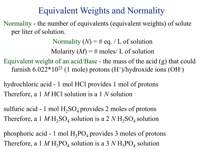 equivalent weights and normality