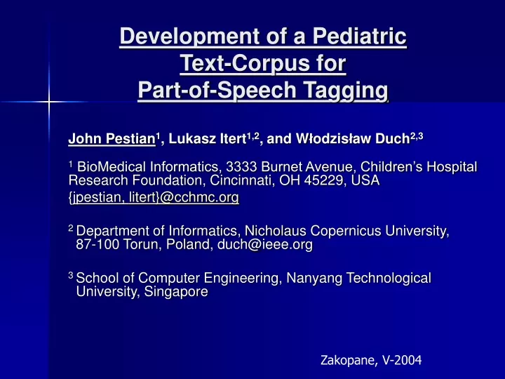 development of a pediatric text corpus for part of speech tagging