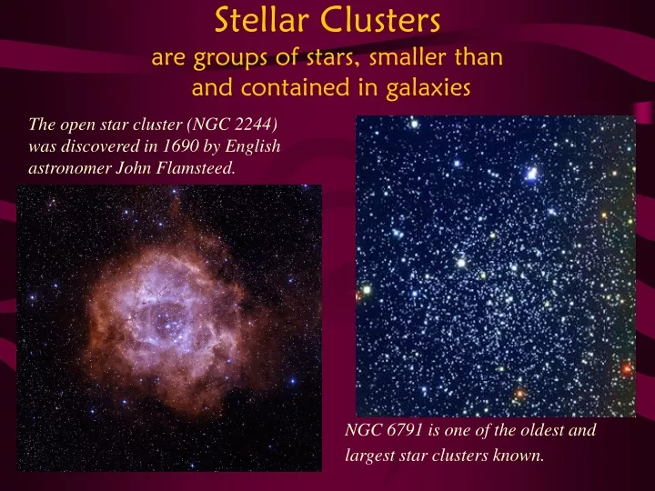 stellar clusters are groups of stars smaller than and contained in galaxies